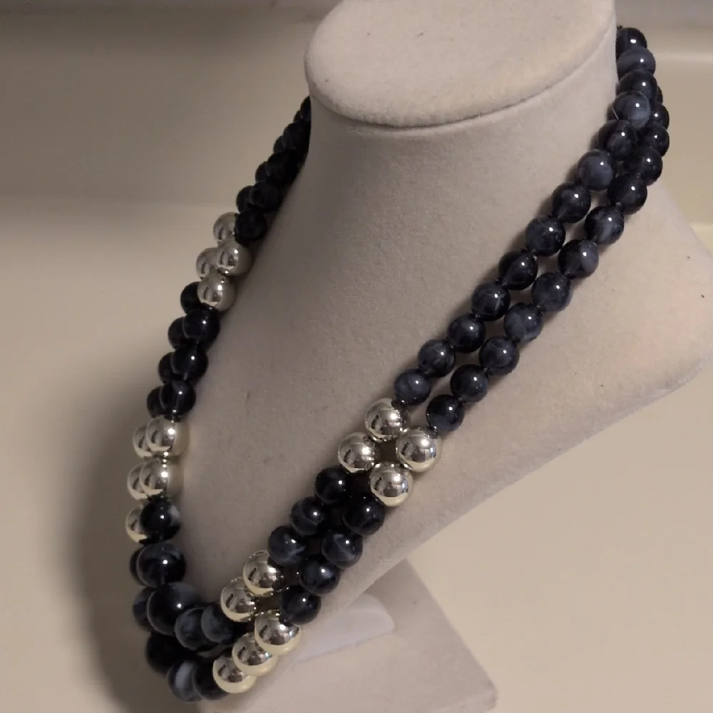 Chic Blue and Silver Double-Strand Costume Necklace‎ 18
